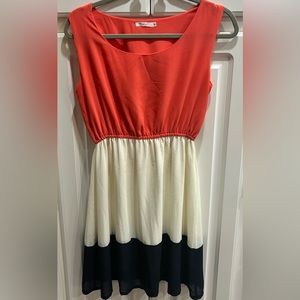 Katie Colorblock Sleeveless Dress Coral Cream Navy Size M